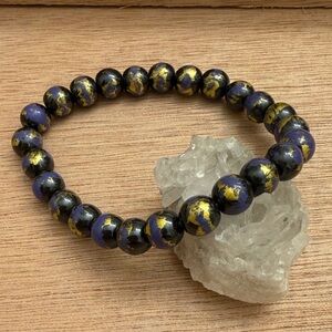 Elegant Vintage Black, Purple and Gold Beaded Bracelet